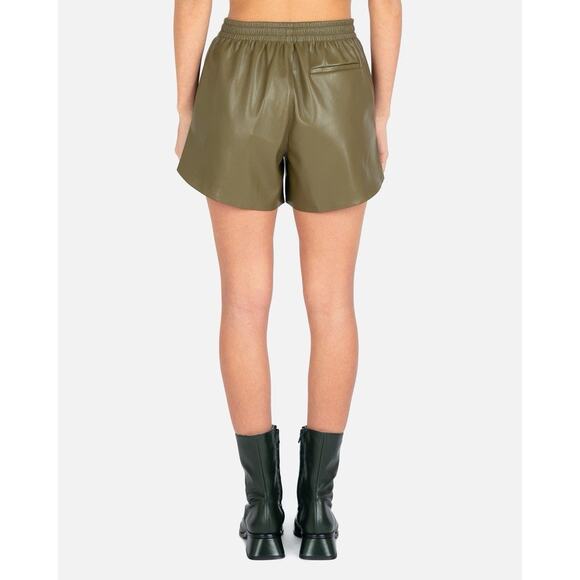 Nanushka Janna Vegan Leather Drawstring Shorts In Olive Green Designer Size XS - Picture 3 of 9